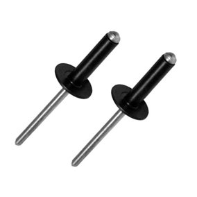 4.8mm x 12mm Black Dome Head Pop Rivets with Aluminium Body Stainless Steel A2 Pack of 10