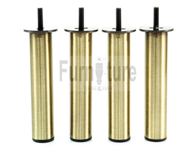 4 Antique Brass Replacment Metal Legs 150mm High Round Tapered Brushed Brass Feet M8 Couch Chairs Sofa Footstool Bed