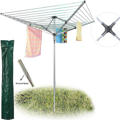 4 Arm 50M Aluminium Rotary Airer Washing Line With Garden Outdoor