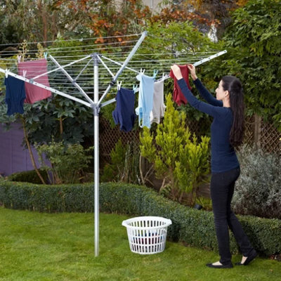 4 Arm 50M Aluminium Rotary Airer Washing Line With Garden Outdoor Laundry Drying Folding Clothes Line With Ground Spike & Cover