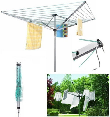 4 Arm 50M Aluminium Rotary Airer Washing Line With Garden Outdoor Laundry Drying Folding Clothes Line