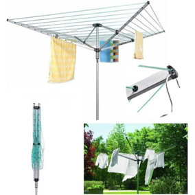 4 Arm 50M Aluminium Rotary Airer Washing Line With Garden Outdoor Laundry Drying Folding Clothes Line