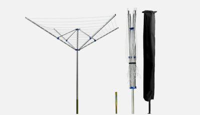 4 Arm 50M Aluminium Rotary Airer With Ground Spike & Cover