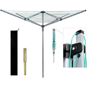 4 Arm 50M Aluminium Rotary Airer With Ground Spike & Cover