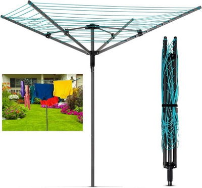 4 Arm 50M Powder Coated Rotary Airer Washing Line Garden Outdoor Laundry  Drying Folding Clothes Line With Ground Spike & Cover