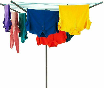 4 Arm 50M Powder Coated Rotary Airer Washing Line Garden Outdoor Laundry Drying Folding Clothes Line With Ground Spike & Cover