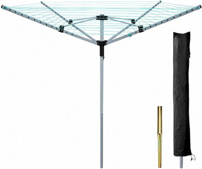 4 Arm Rotary Washing Line 50m PVC Coated with Ground Spike & Cover
