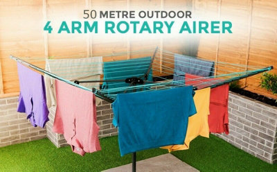 4 Arm Silver Effect Rotary Dryer Airer 50M Outdoor Garden