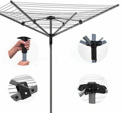 4 Arm Silver Effect Rotary Dryer Airer 60M Outdoor Garden