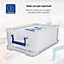 4 BANKERS BOX 10L Clear Plastic Storage Box with Lid - Super Strong Plastic Box 14 x 34 x 21.5cm - Pack of 4