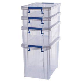 4 BANKERS BOX 2 x 5.5L, 1 x 10L, 1 x 18.5L Clear Plastic Storage Box with Lid - Super Strong Plastic Boxes