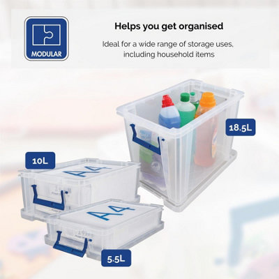 4 BANKERS BOX 2 x 5.5L 1 x 10L 1 x 18.5L Clear Plastic Storage Box with Lid Super Strong Plastic Boxes