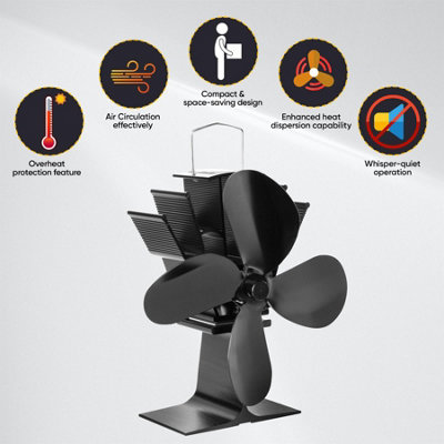 4 Blade Stove Fan Heat for Wood Log Burner - 9