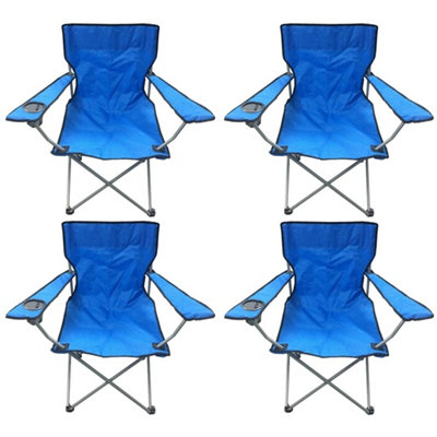 4 Blue & Black Lightweight Folding Camping Beach Captains Chairs