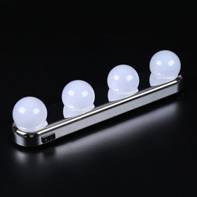 4 Bright Bulbs LED Vanity Light Battery Wireless Vanity Mirror Suction Cup Use Bathroom Light Fixtures