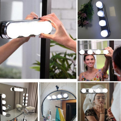 4 Bright Bulbs LED Vanity Light Battery Wireless Vanity Mirror Suction Cup Use Bathroom Light Fixtures