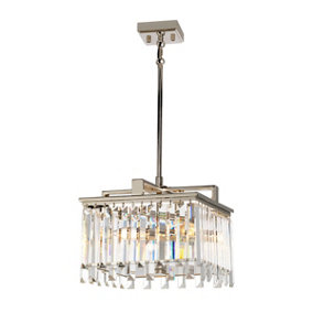 4 Bulb Chandelier Ceiling Light Highly Polished Nickel Glass Crystals LED E14 40W