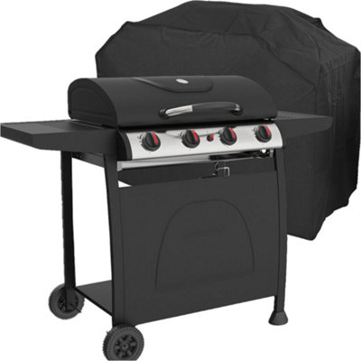 4 Burner Gas BBQ Grill & Cover Set - Ignition Portable Garden Cooking Easy Clean