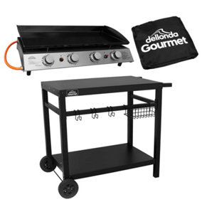 4 Burner Portable Gas Plancha 10kW BBQ Griddle Stainless Steel with Cover & Trolley - DG251