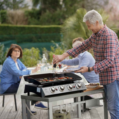 4 Burner Portable Gas Plancha 10kW BBQ Griddle Stainless Steel with Cover & Trolley - DG251