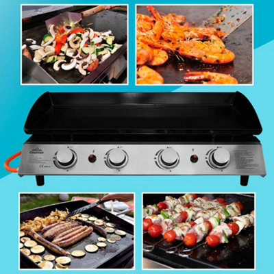 4 Burner Portable Gas Plancha 10kW BBQ Griddle Stainless Steel with Cover & Trolley - DG251 - 3