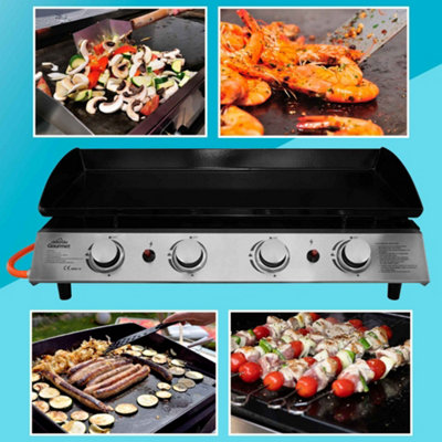 4 Burner Portable Gas Plancha 10kW BBQ Griddle Stainless Steel with Cover & Trolley - DG251
