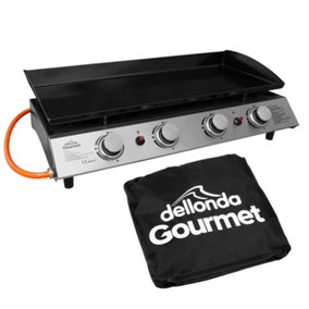 4 Burner Portable Gas Plancha 10kW BBQ Griddle, Supplied with PVC Cover, Stainless Steel - DG234