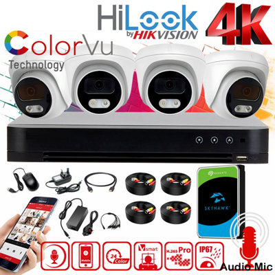 4 Cameras CCTV Kit 8MP 24/7 4K Colour Cameras - HiLook DVR with Hard ...