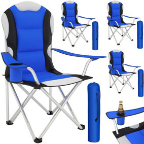 4 Camping chairs - padded - blue