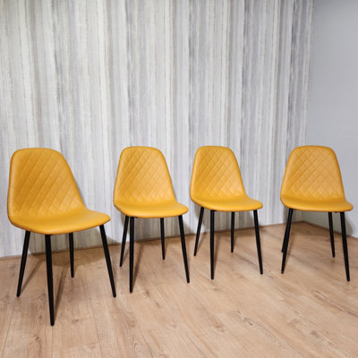 4 chairs Dining Set Of 4 Mustard Chairs Stitched Faux Leather Chairs, Soft Padded Seat Living ...