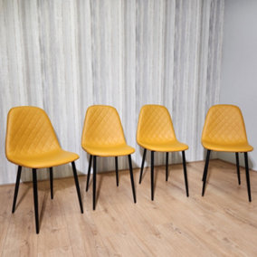 4 chairs Dining Set Of 4 Mustard Chairs Stitched Faux Leather Chairs, Soft Padded Seat Living Room Chairs , Kitchen Chairs