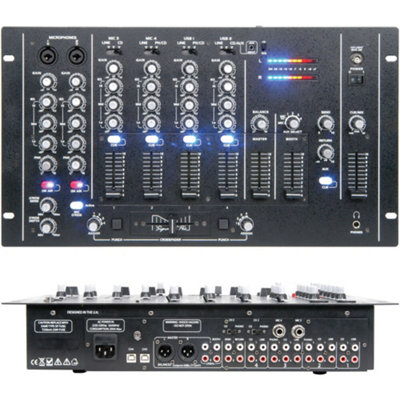 4 Channel 17 input PA DJ Mixer USB/VCA Crossfader Microphone Override Rack AUX