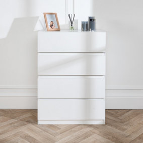 4 Chest Of Drawer WHITE Deep Chest of Wooden Drawers