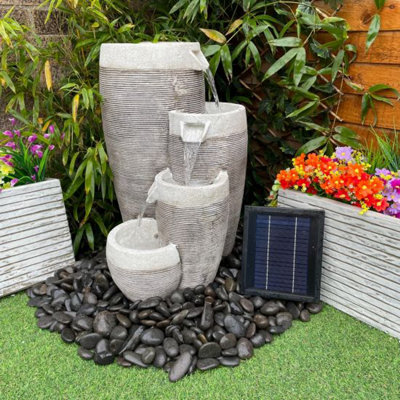 4 Circular Pouring Pots Solar Powered Water Feature With Cover
