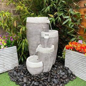 4 Circular Pouring Pots Traditional Mains Plugin Powered Water Feature