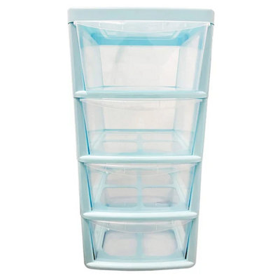4 Clear Drawer Medium Blue Bedside Modular Storage Unit For Home & Office