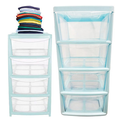 4 Clear Drawer Medium Blue Bedside Modular Storage Unit For Home & Office