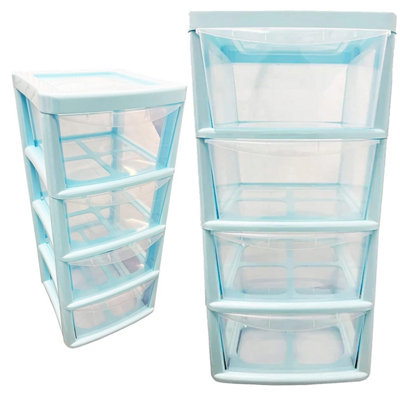 4 Clear Drawer Medium Blue Bedside Modular Storage Unit For Home & Office - 3