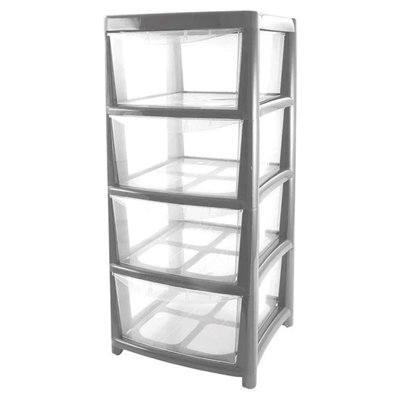 4 Clear Drawer Medium Silver Bedside Modular Storage Unit For Home & Office - 3