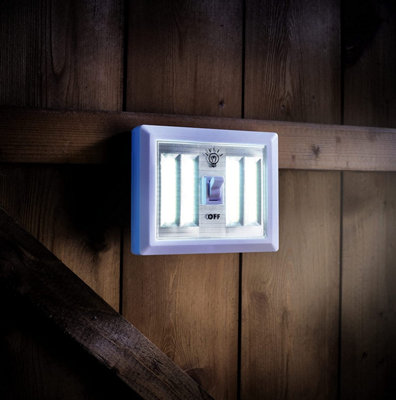 4-COB LED Light - Battery Powered Portable Wire Free Light with Central Switch for Wardrobes, Cupboards, Sheds, Garages & More