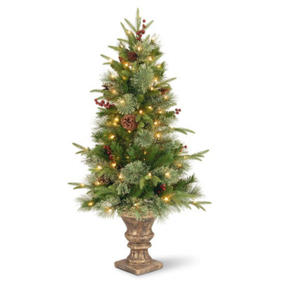 4' Colonial Fir Tree 70 Warm White LED Lights, 28 Red Berries & 28 Pine ...
