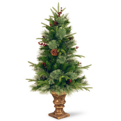 4' Colonial Fir Tree Entrance Tree with 28 Red Berries & 28 Pine Cones in Dark Bronze Pot