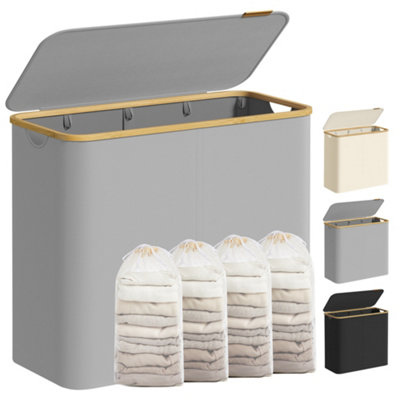 4-Compartment Clothes Hamper, Collapsible Laundry Basket with Lid ...