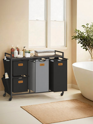 4 Compartment Laundry Sorter with Shelves, Rolling Laundry Cart ...