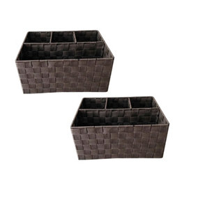 4 Compartment Set Of 2 Woven Storage Box Basket Bin Organiser Divider Home Office Brown 33.5 x 23 x 16.5 cm