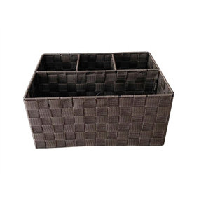 4 Compartment Woven Storage Box Basket Bin Organiser Divider Home Office Brown,33.5 x 23 x 16.5 cm