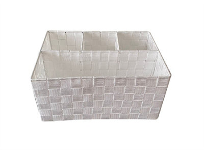 4 Compartment Woven Storage Box Basket Bin Organiser Divider Home Office White,33.5 x 23 x 16.5 cm