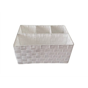 4 Compartment Woven Storage Box Basket Bin Organiser Divider Home Office White,33.5 x 23 x 16.5 cm
