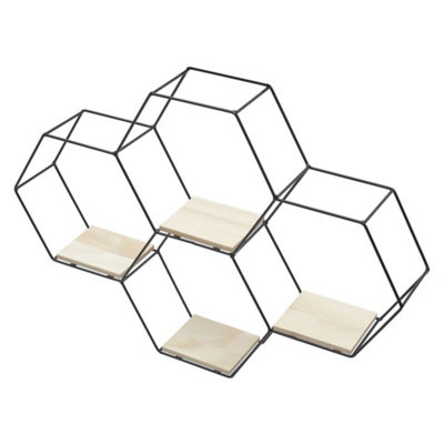 Shop 4 Compartments Modern Floating Hexagon Wall Shelf Intersecting ...
