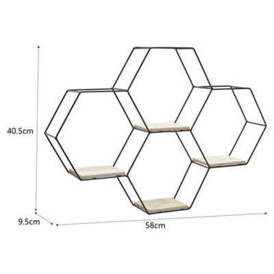4 Compartments Modern Floating Hexagon Wall Shelf Intersecting Shelves ...